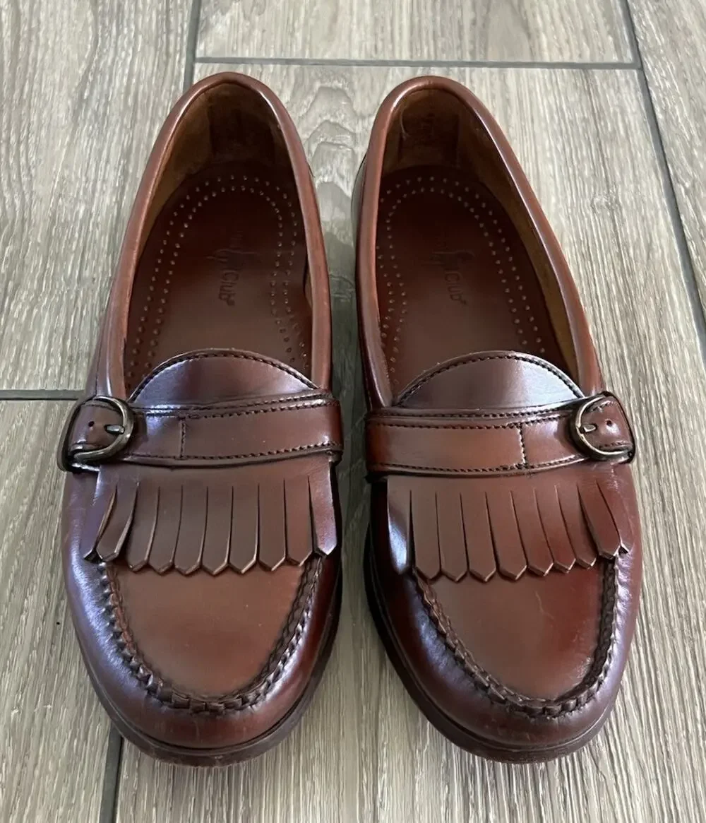 Vintage Hunt Club Mens 9 M All Leather Brown Penny Loafers Buckle Kiltie